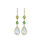 Earrings 14K Gold Tourmaline, Aquamarine, Diamond Triple Drop Dangle Earrings