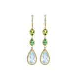 Earrings 14K Gold Tourmaline, Aquamarine, Diamond Triple Drop Dangle Earrings