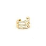 Earrings 14K Gold Triple Row Emerald Diamond Cuff Hoop Earring