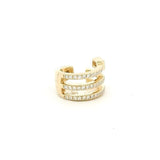 Earrings 14K Gold Triple Row Emerald Diamond Cuff Hoop Earring