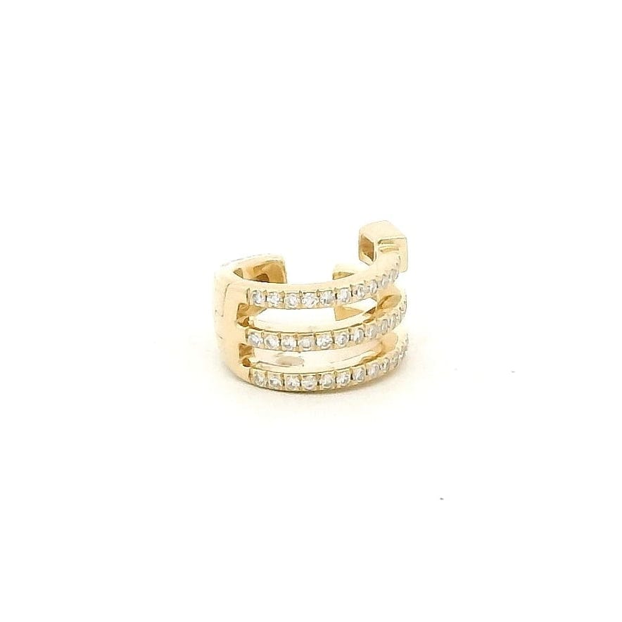 Earrings 14K Gold Triple Row Emerald Diamond Cuff Hoop Earring