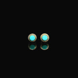 Earrings 14K Gold Turquoise and Diamond Stud Earrings,