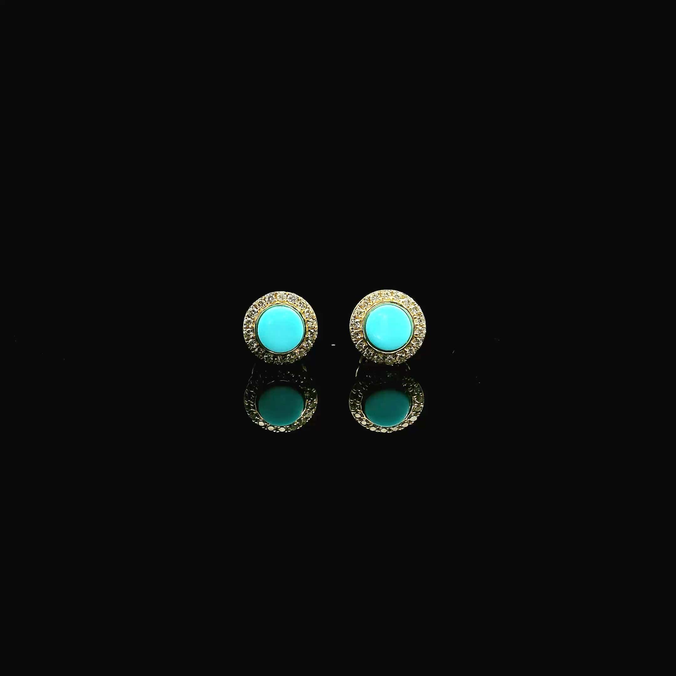 Earrings 14K Gold Turquoise and Diamond Stud Earrings,