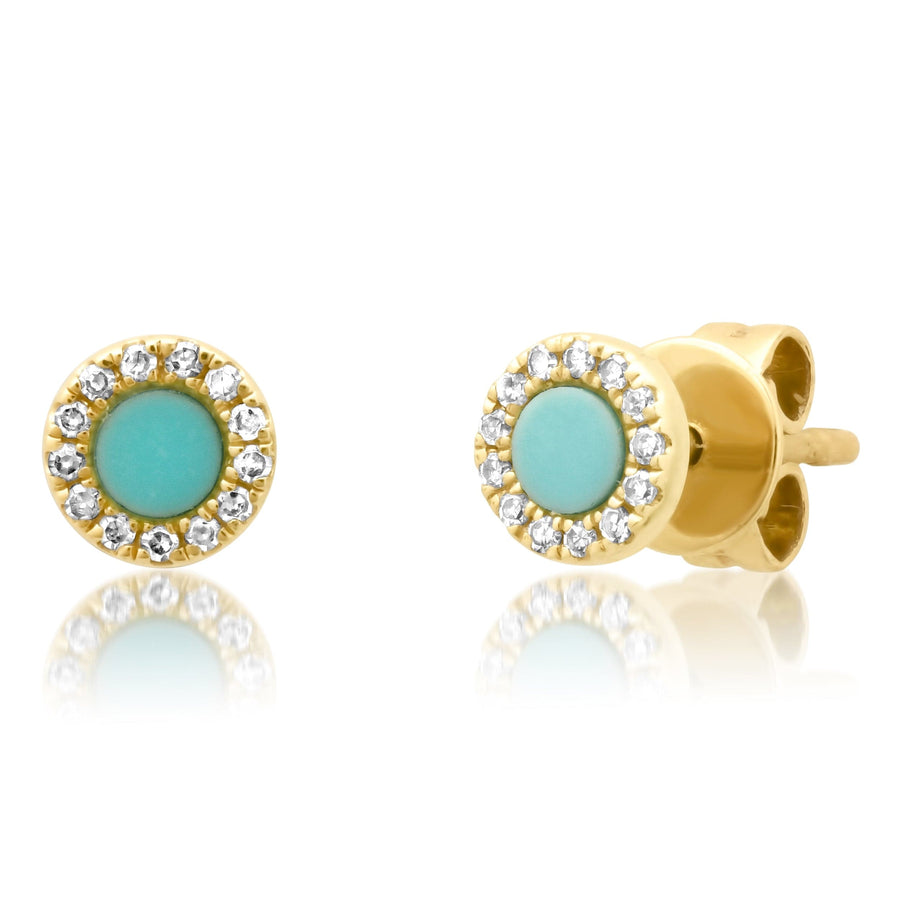Earrings 14K Gold Turquoise and Diamond Stud Earrings