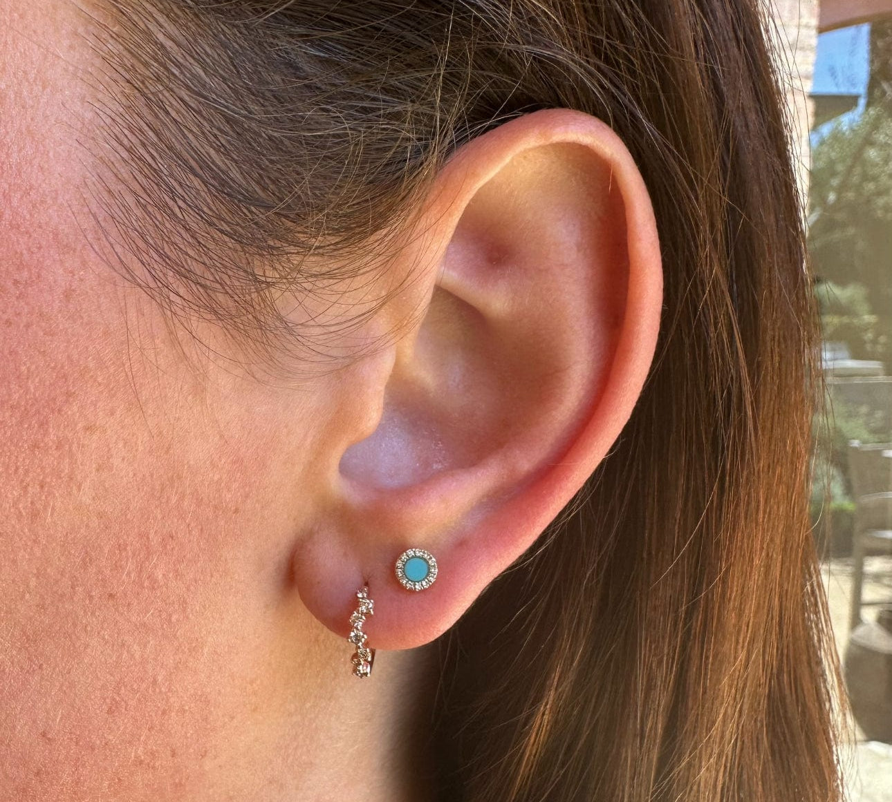 Earrings 14K Gold Turquoise and Diamond Stud Earrings