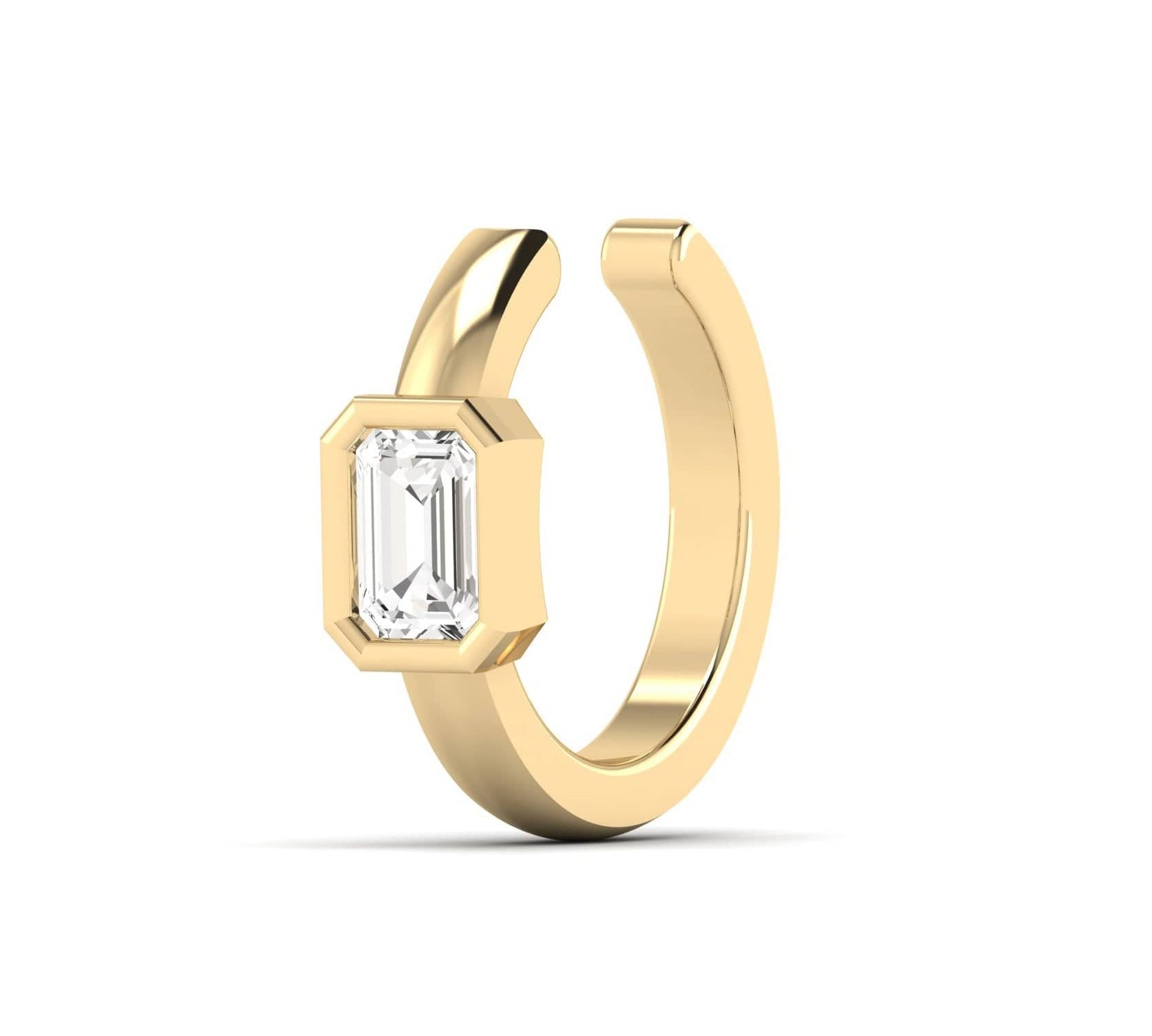 Earrings 14K or 18K Gold East West Emerald Cut Diamond Cuff Hoop Earring, lab grown