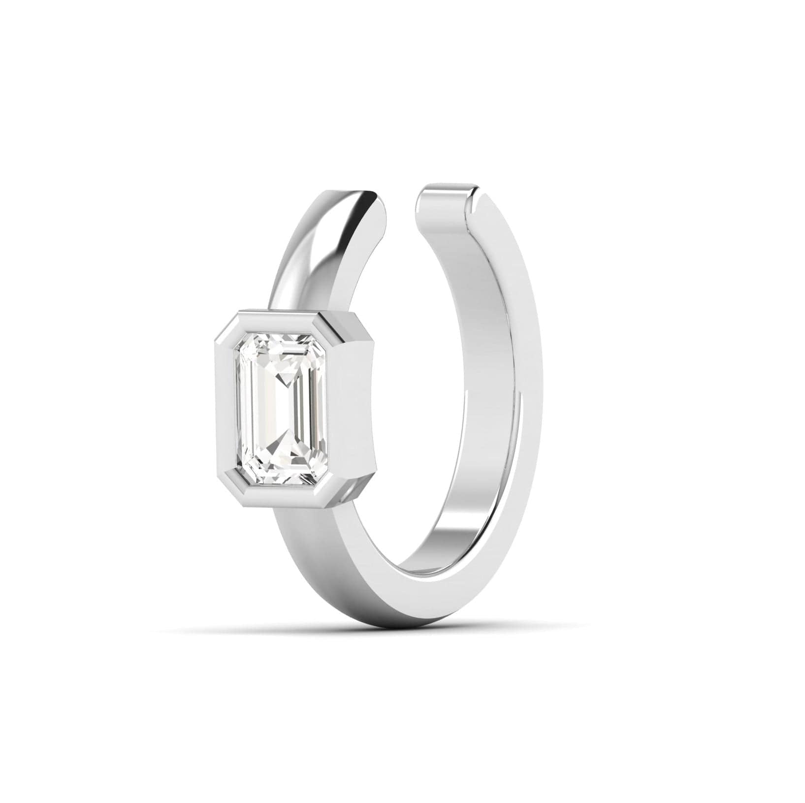 Earrings 14K or 18K Gold East West Emerald Cut Diamond Cuff Hoop Earring, lab grown