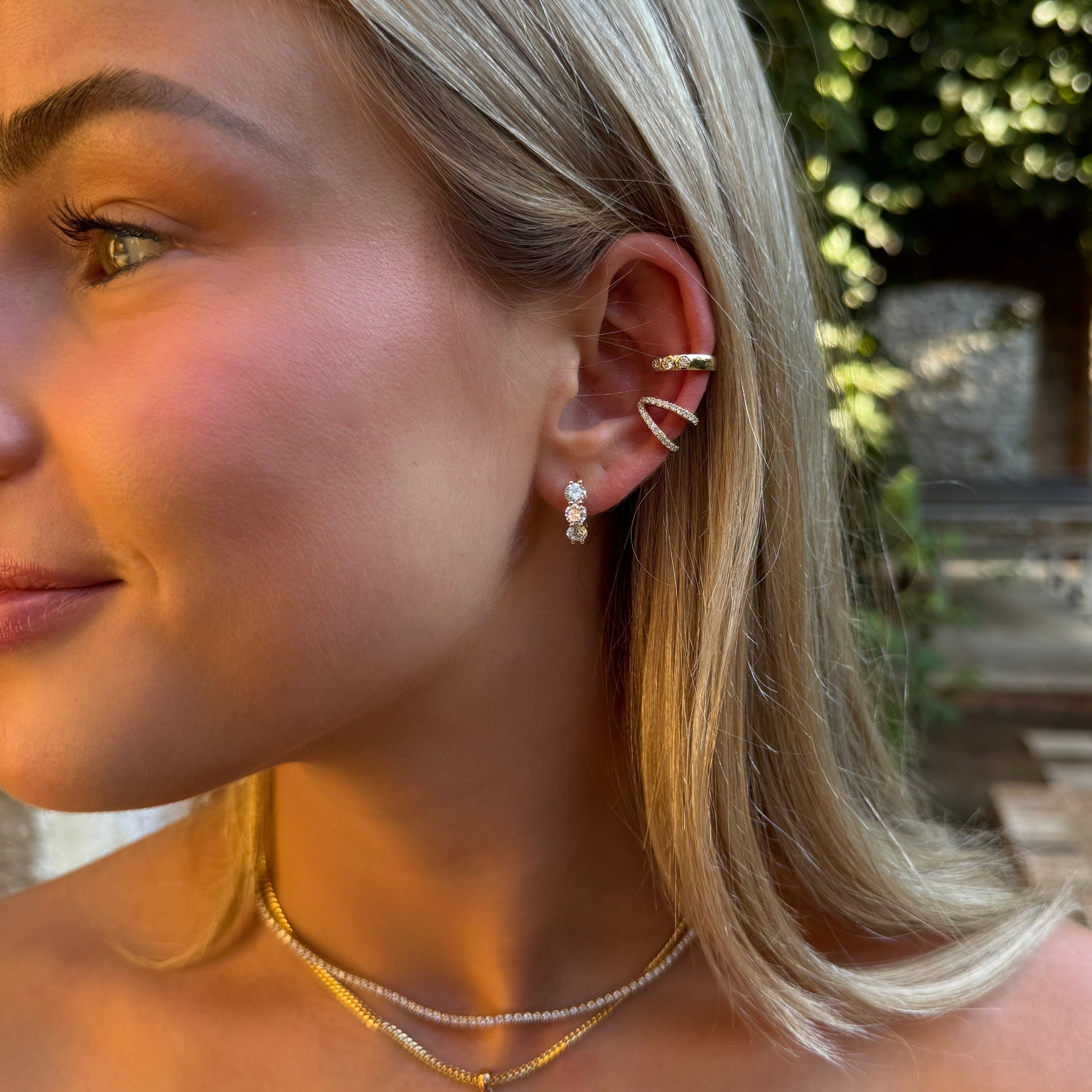 Earrings 14K or 18K Gold East West Emerald Cut Diamond Cuff Hoop Earring, lab grown