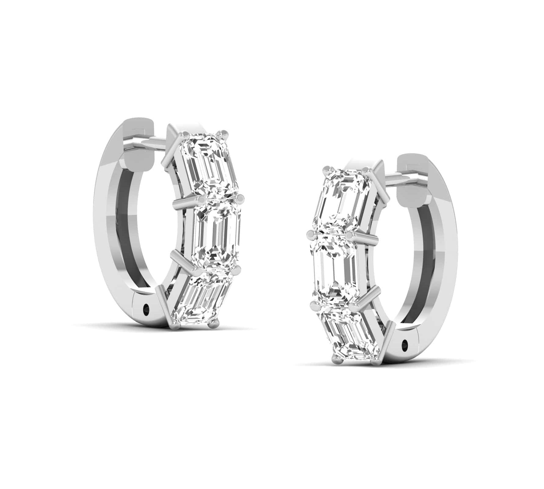 Earrings 14K or 18K Gold East West Emerald Cut Diamond Huggie Hoop Earrings, lab grown