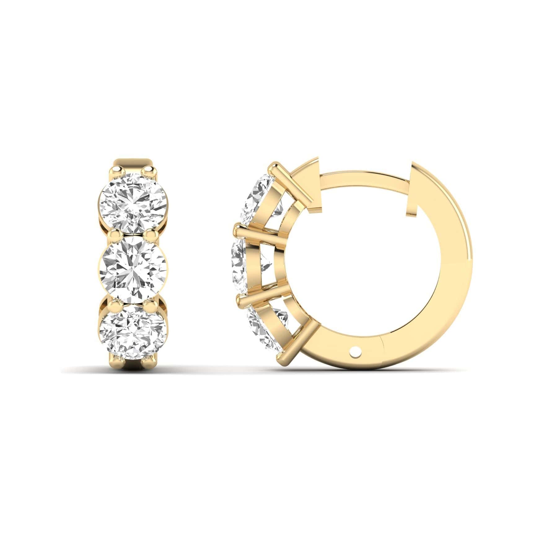 Earrings 14K or 18K Gold East West Round Diamond Huggie Hoop Earrings, lab grown