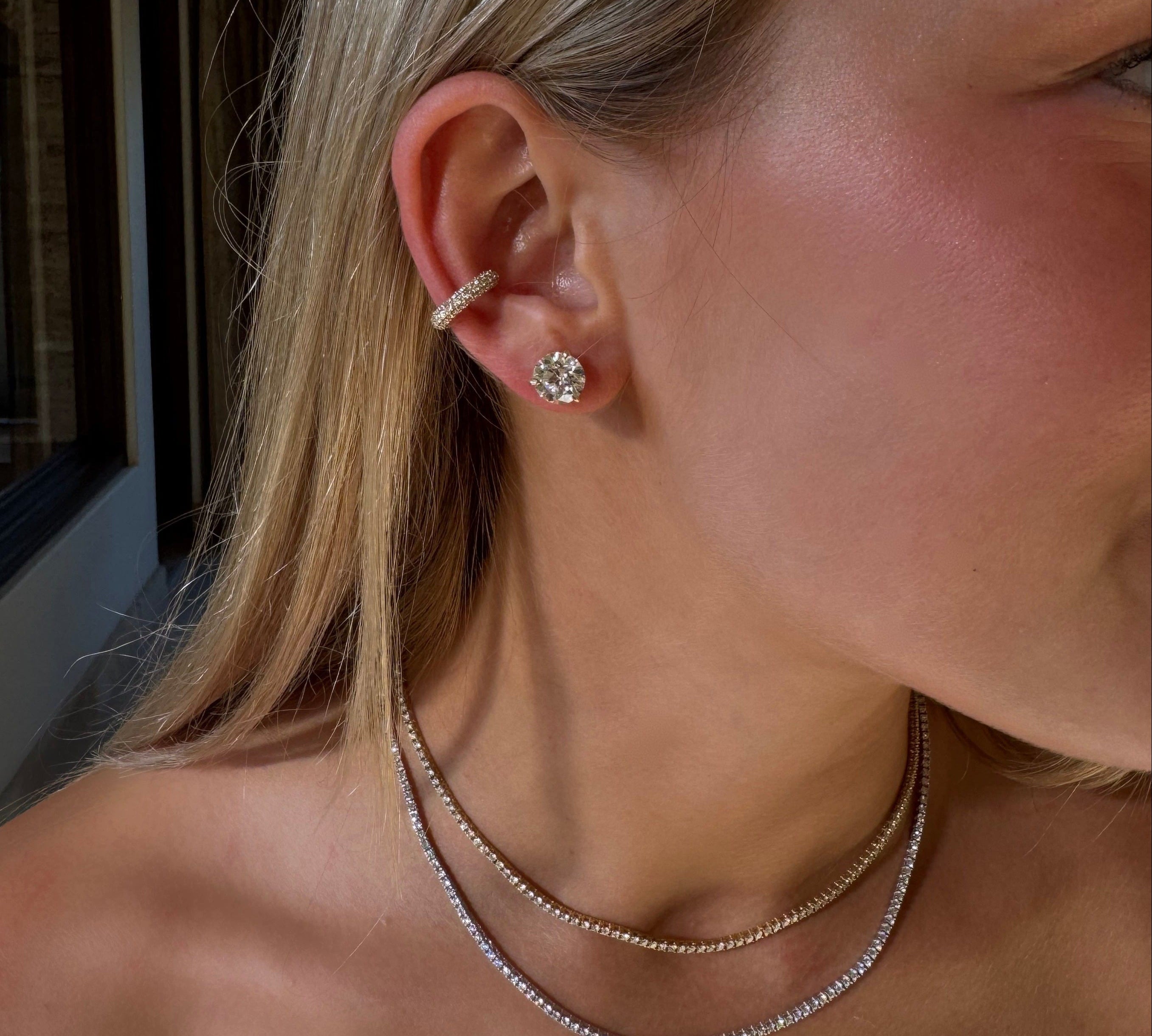 Earrings 14K or 18K Gold Pave Diamond Cuff Earring