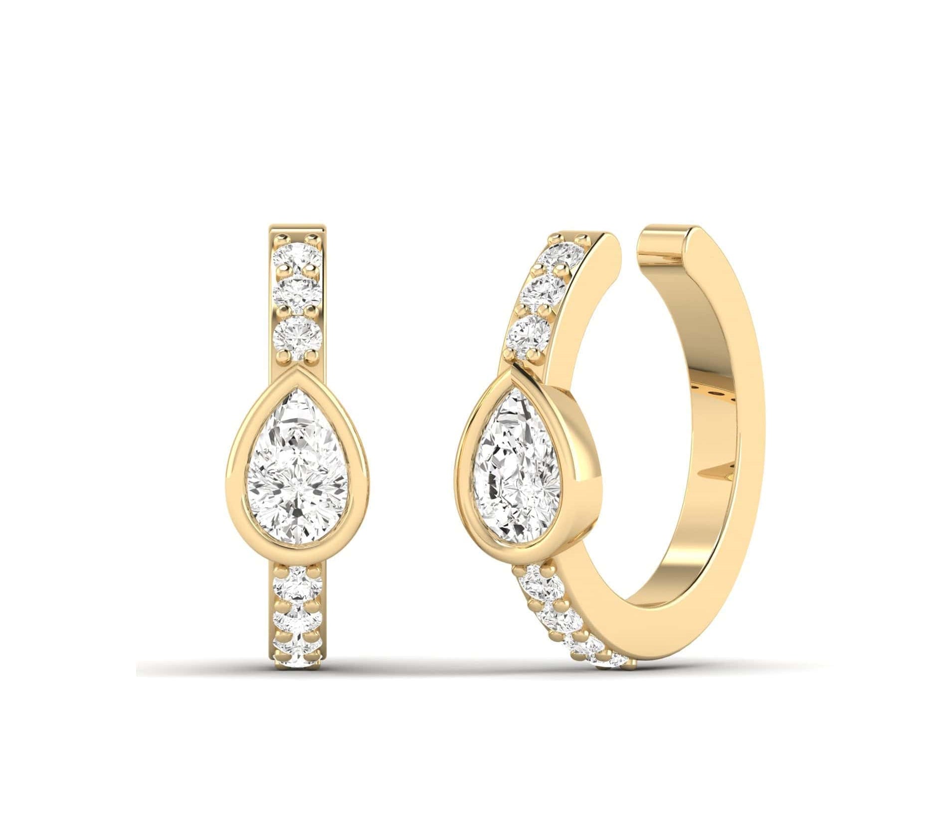 Earrings 14K or 18K Gold Pave Pear Diamond Cuff Earring