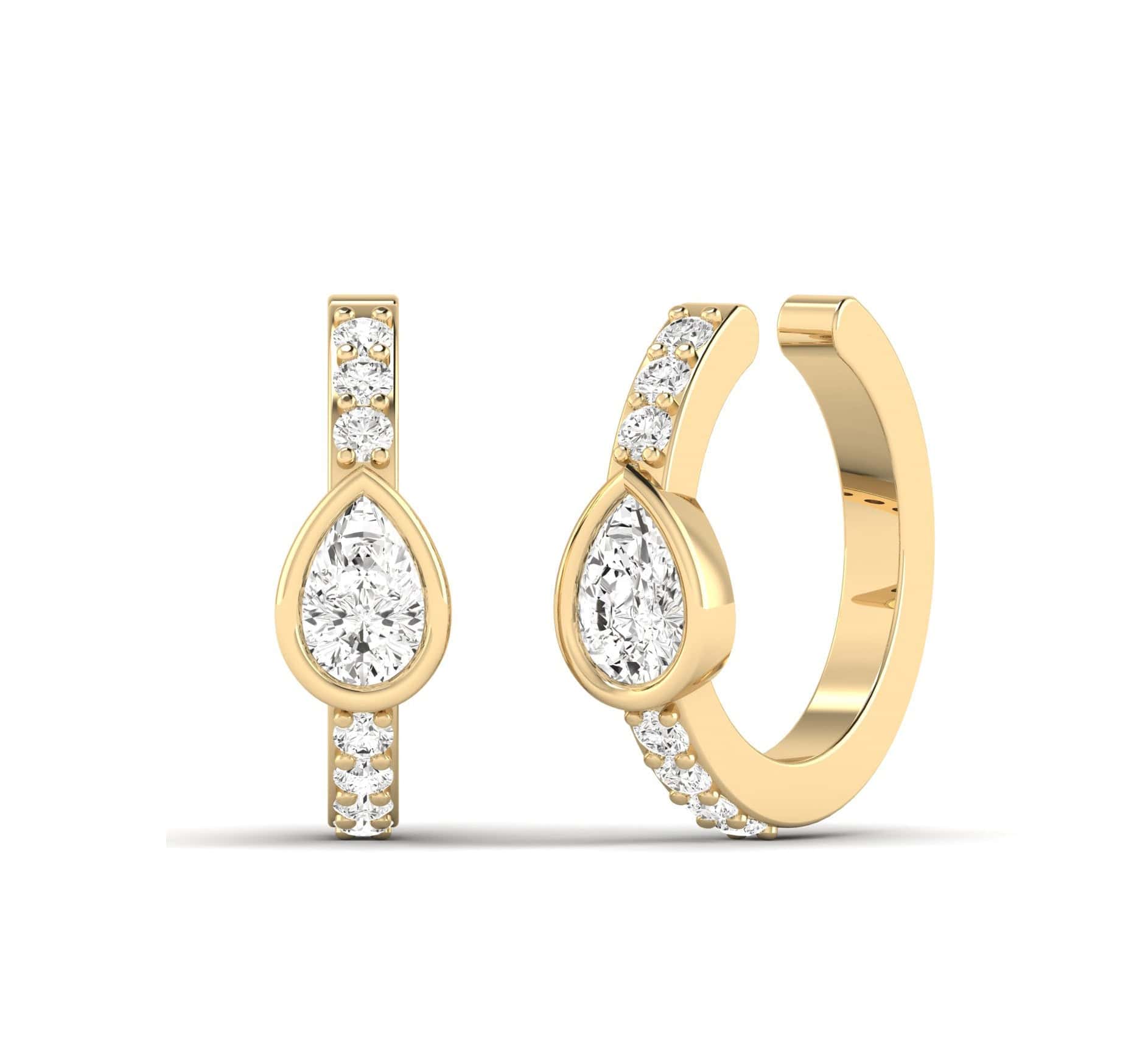 Earrings 14K or 18K Gold Pave Pear Diamond Cuff Earring