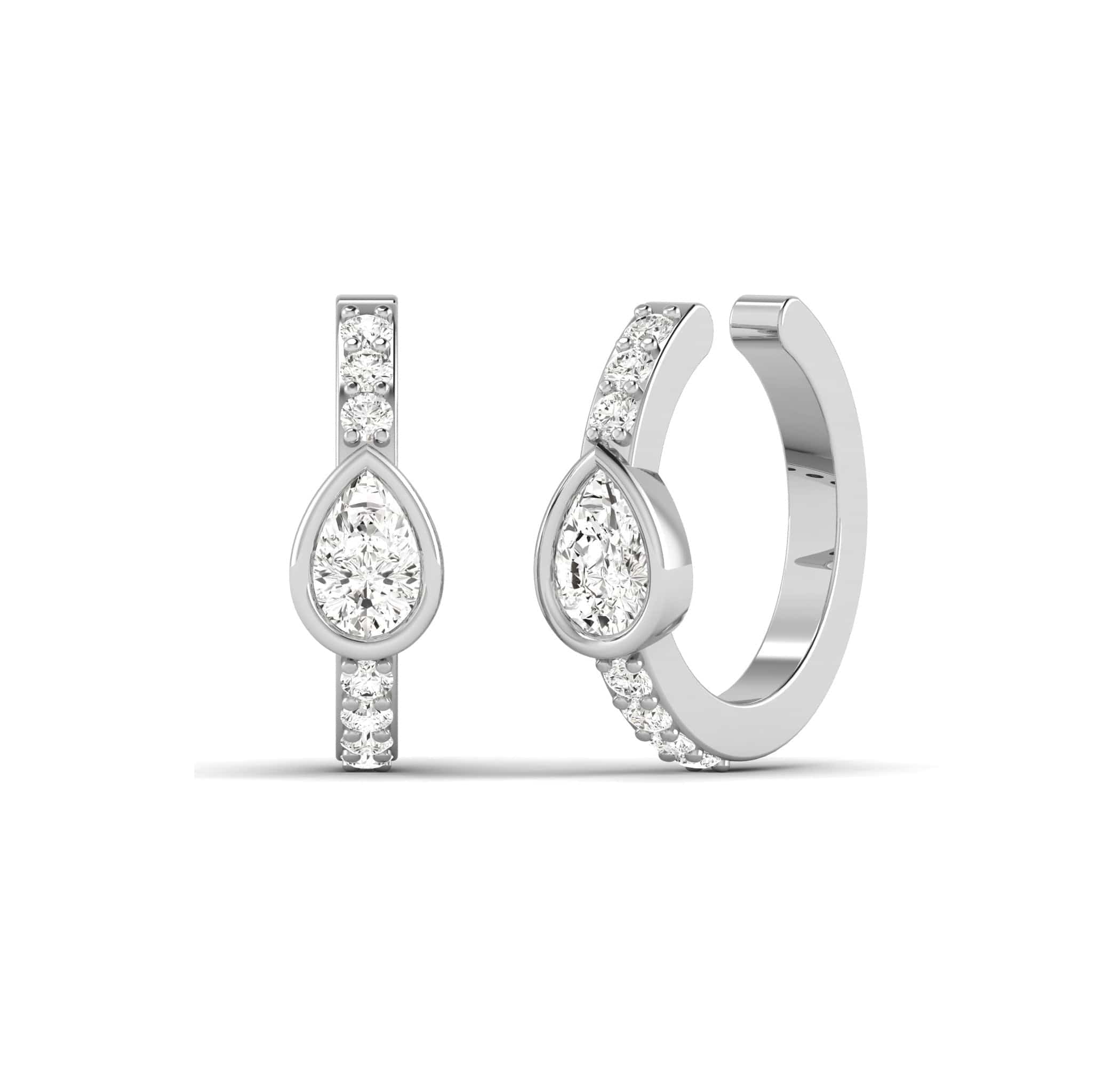 Earrings 14K or 18K Gold Pave Pear Diamond Cuff Earring