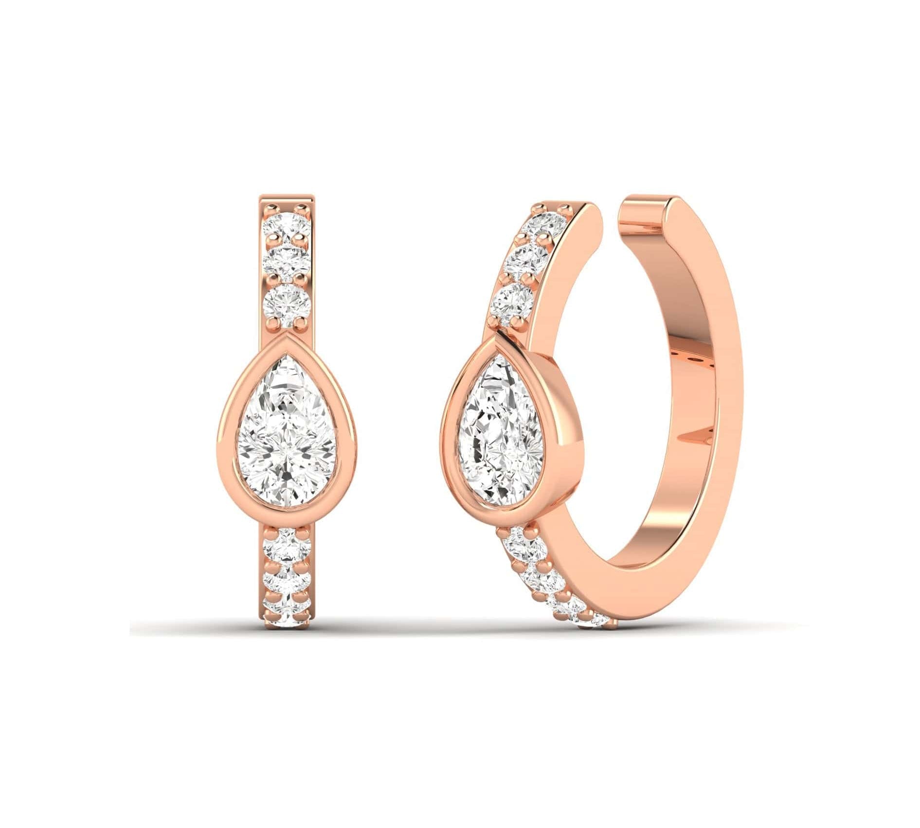 Earrings 14K or 18K Gold Pave Pear Diamond Cuff Earring