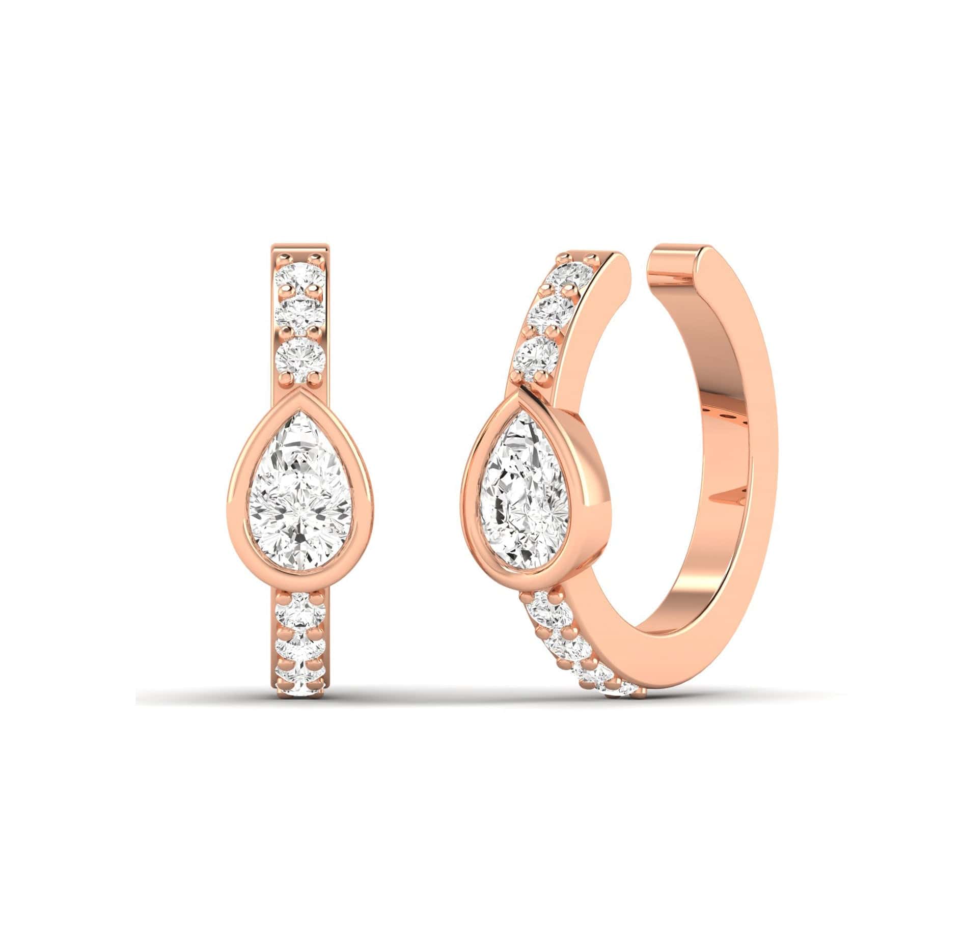 Earrings 14K or 18K Gold Pave Pear Diamond Cuff Earring