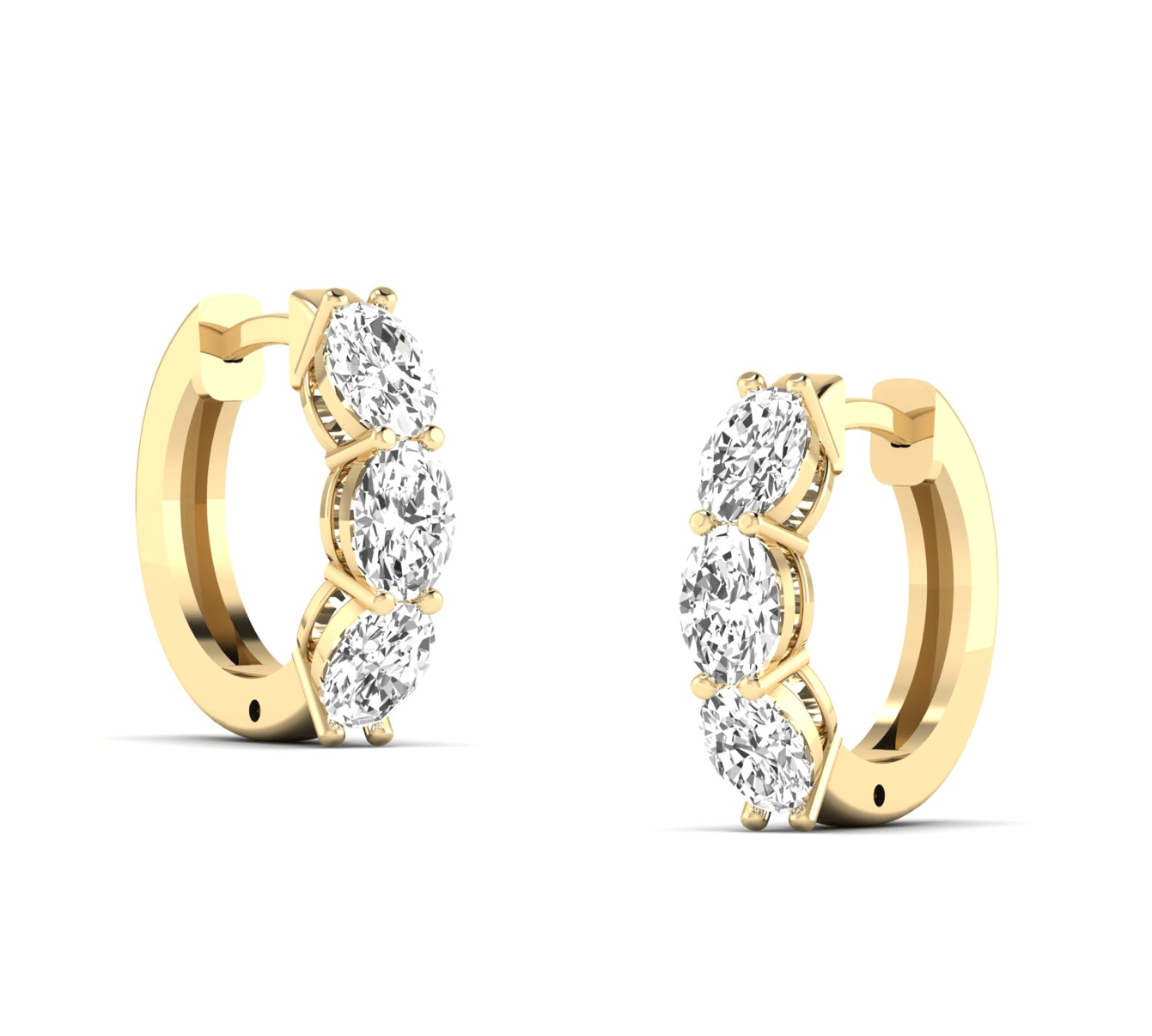 Earrings 14K or 18K Gold Trio Oval Diamond Huggie Hoop Earrings, lab grown