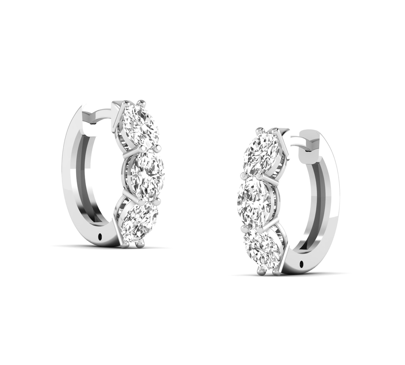 Earrings 14K or 18K Gold Trio Oval Diamond Huggie Hoop Earrings, lab grown