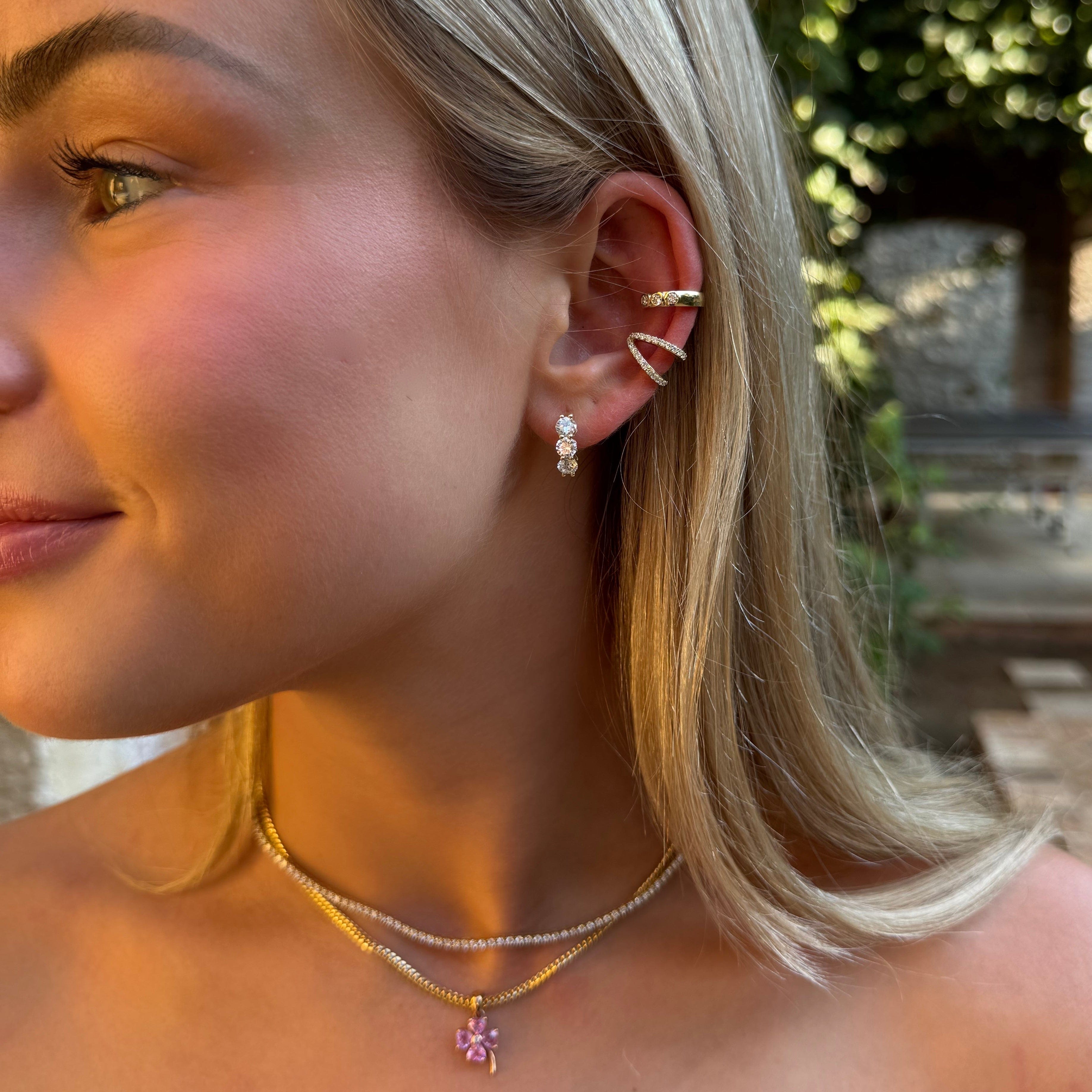 Earrings 14K or 18K Gold Two Hoop Pave Diamond Cuff Earring, lab grown