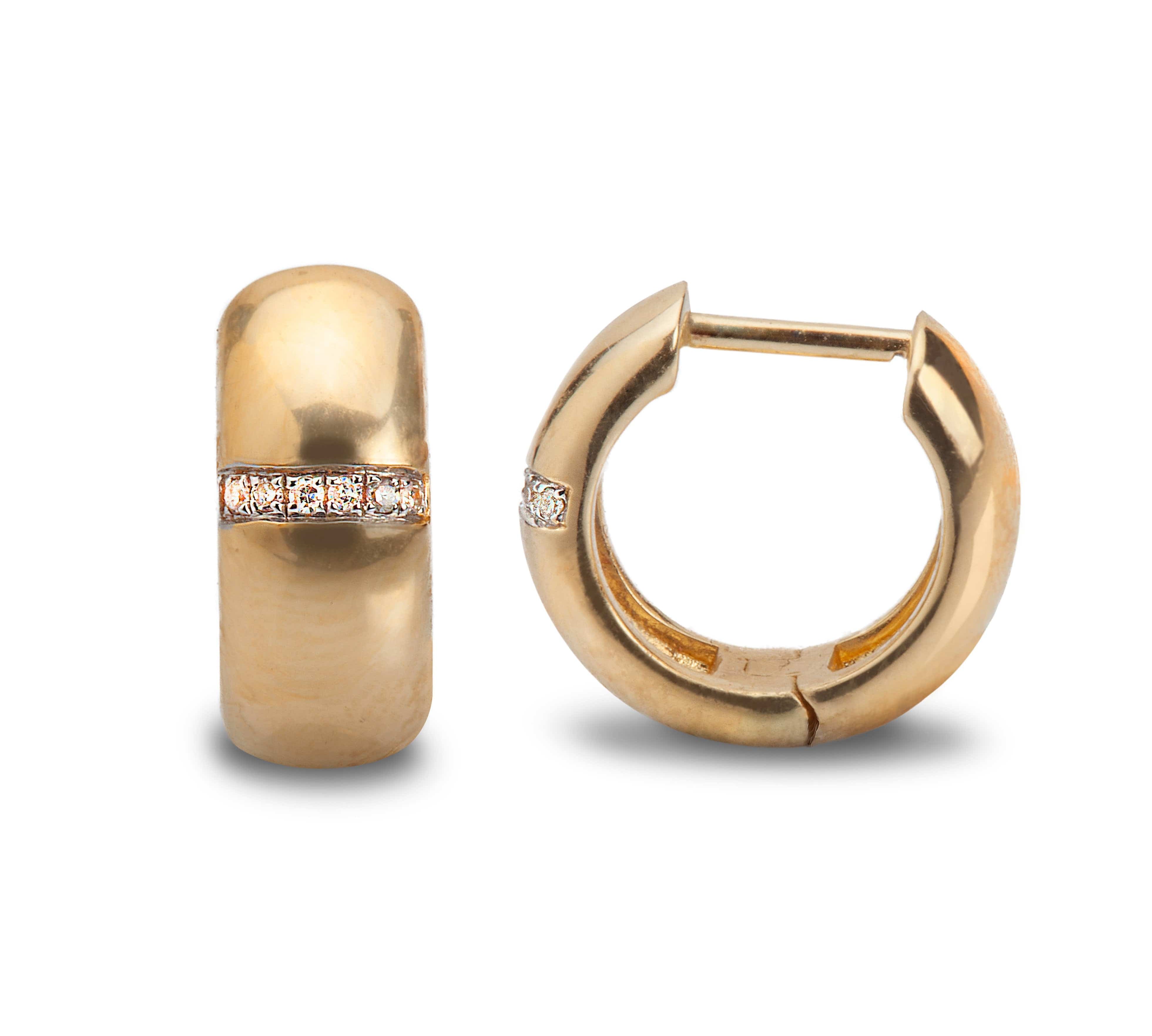 Earrings 14K Thick Gold and Diamond Hoop Earrings
