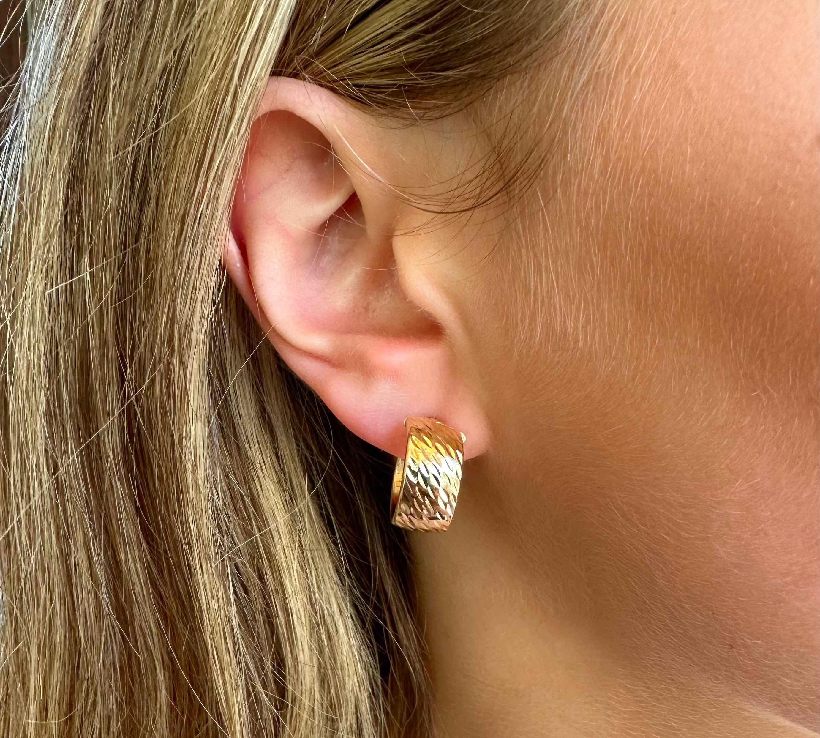 Earrings 14K Thick Gold Textured Dome Hoop Earrings