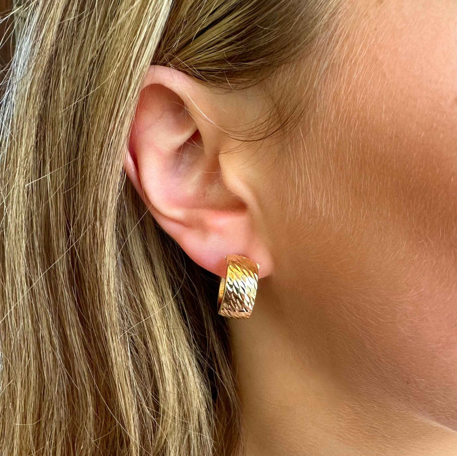 Earrings 14K Thick Gold Textured Dome Hoop Earrings