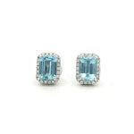 Earrings 18K Gold Aquamarine and Halo Diamond Stud Earrings