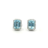 Earrings 18K Gold Aquamarine and Halo Diamond Stud Earrings