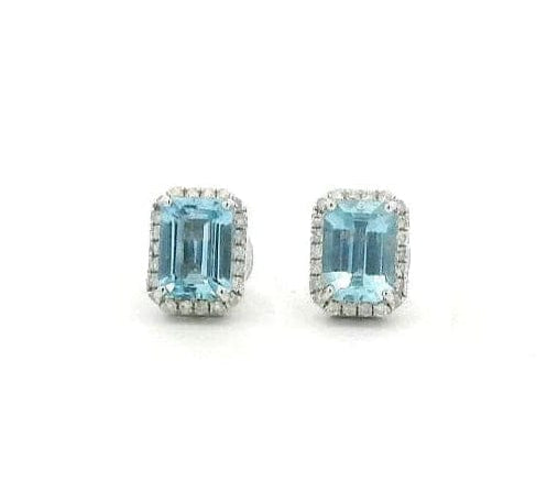 Earrings 18K Gold Aquamarine and Halo Diamond Stud Earrings