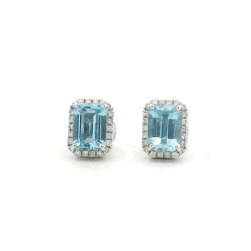 Earrings 18K Gold Aquamarine and Halo Diamond Stud Earrings