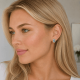 Earrings 18K Gold Aquamarine and Halo Diamond Stud Earrings