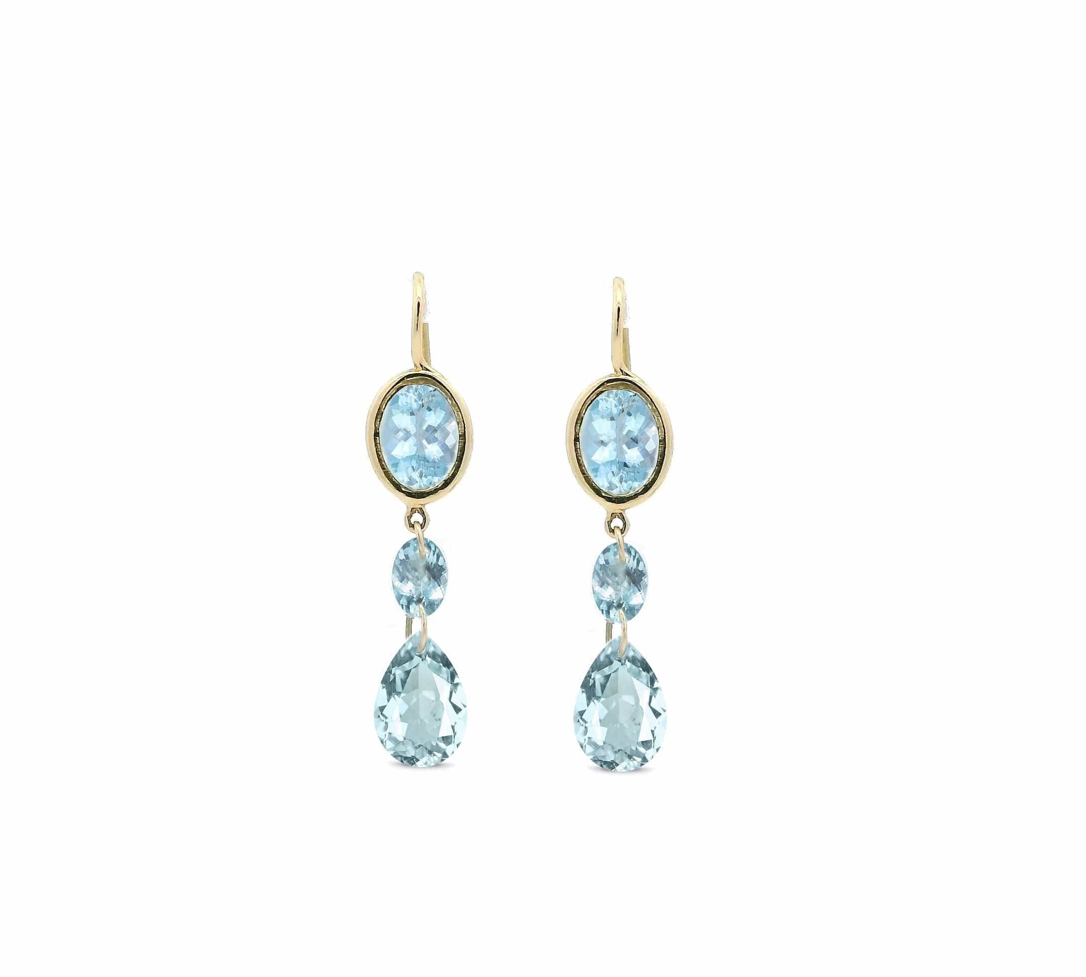 Earrings 18K Gold Aquamarine Triple Drop Dangle Earrings