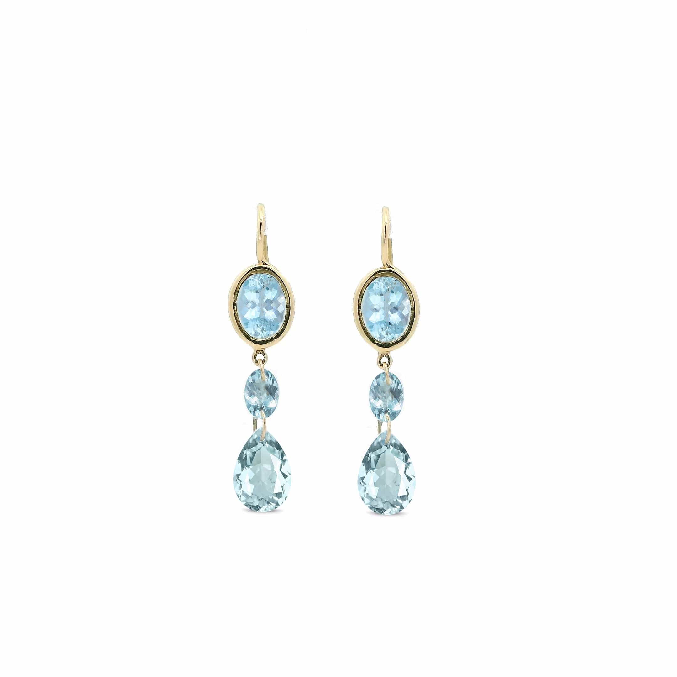 Earrings 18K Gold Aquamarine Triple Drop Dangle Earrings