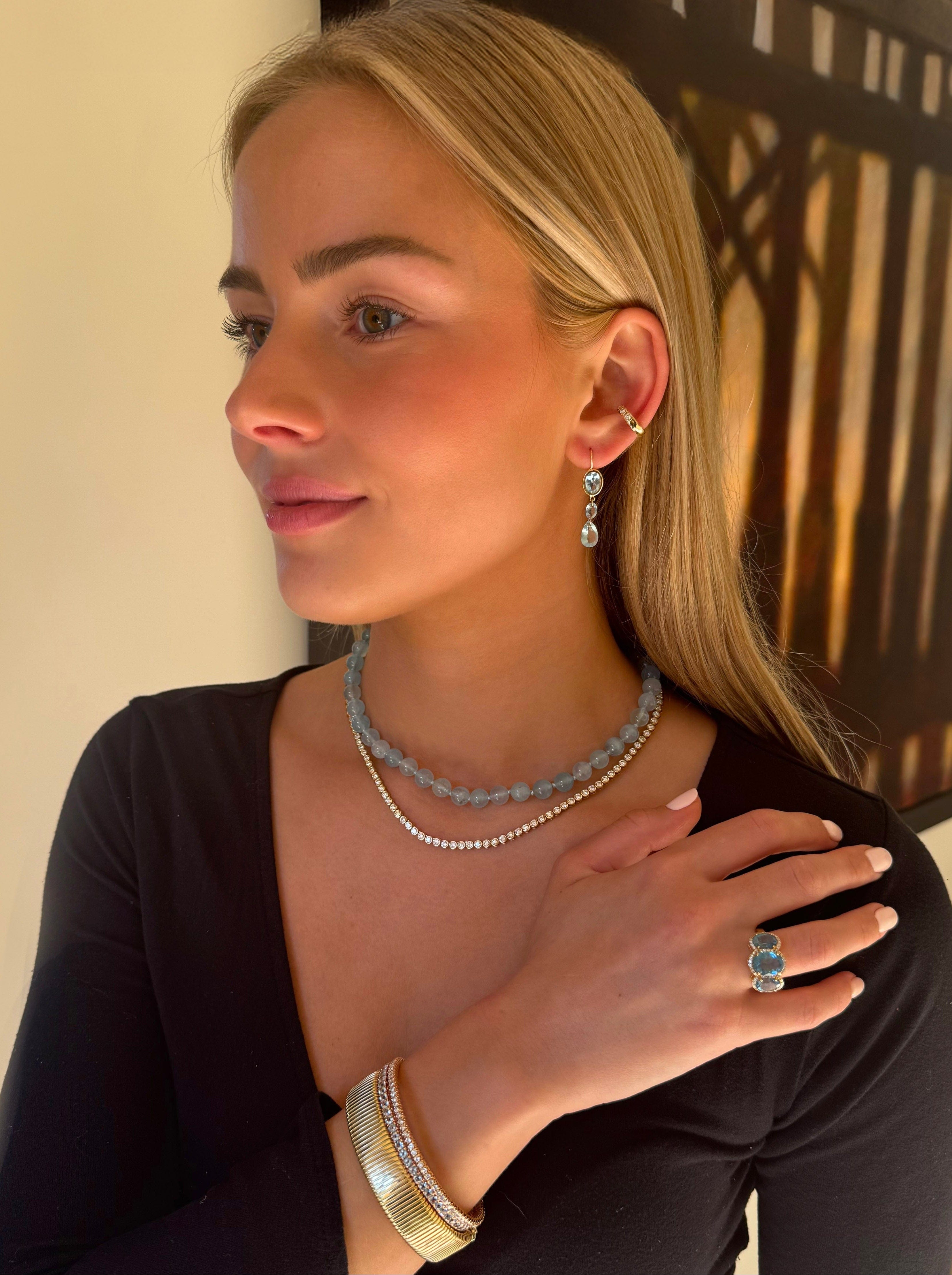 Earrings 18K Gold Aquamarine Triple Drop Dangle Earrings