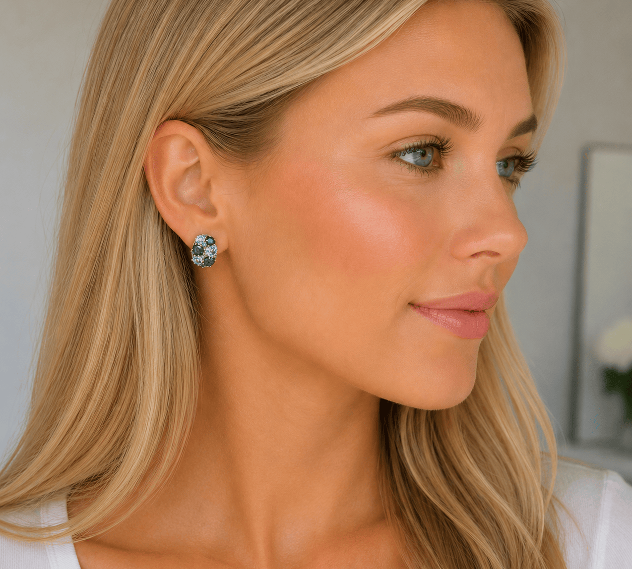 Earrings 18K Gold Cushion Cut Aquamarine and Halo Diamond Stud Earrings