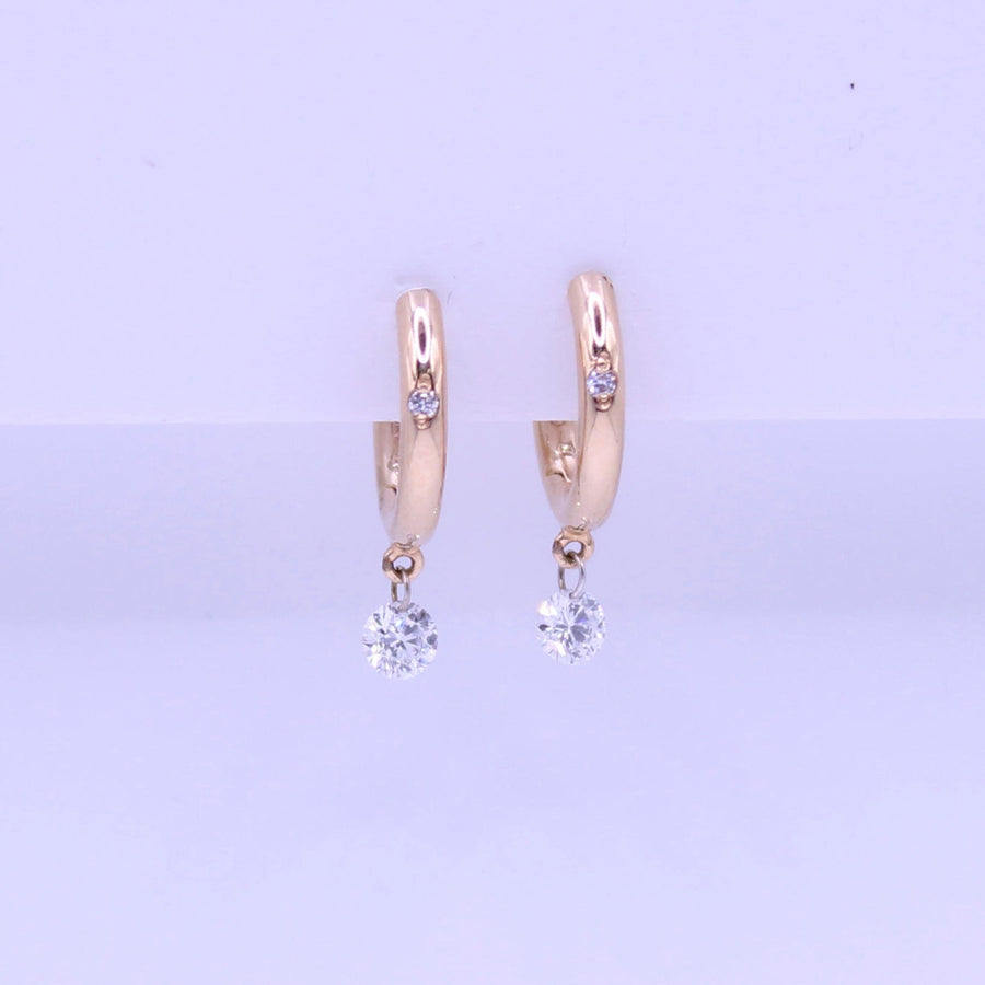 Earrings 18K Gold Drilled Diamond and Single Diamond Huggie Hoops Earrings