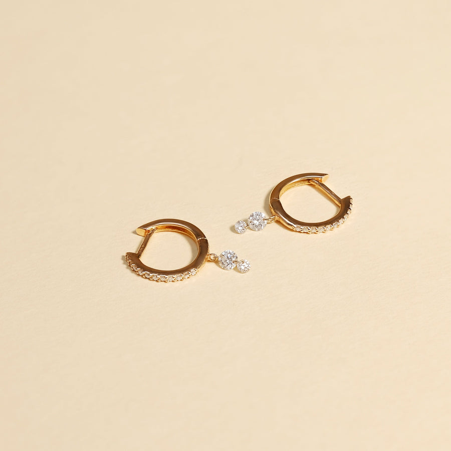 Earrings 18K Gold Drilled Double Diamond Huggie Hoops Earrings