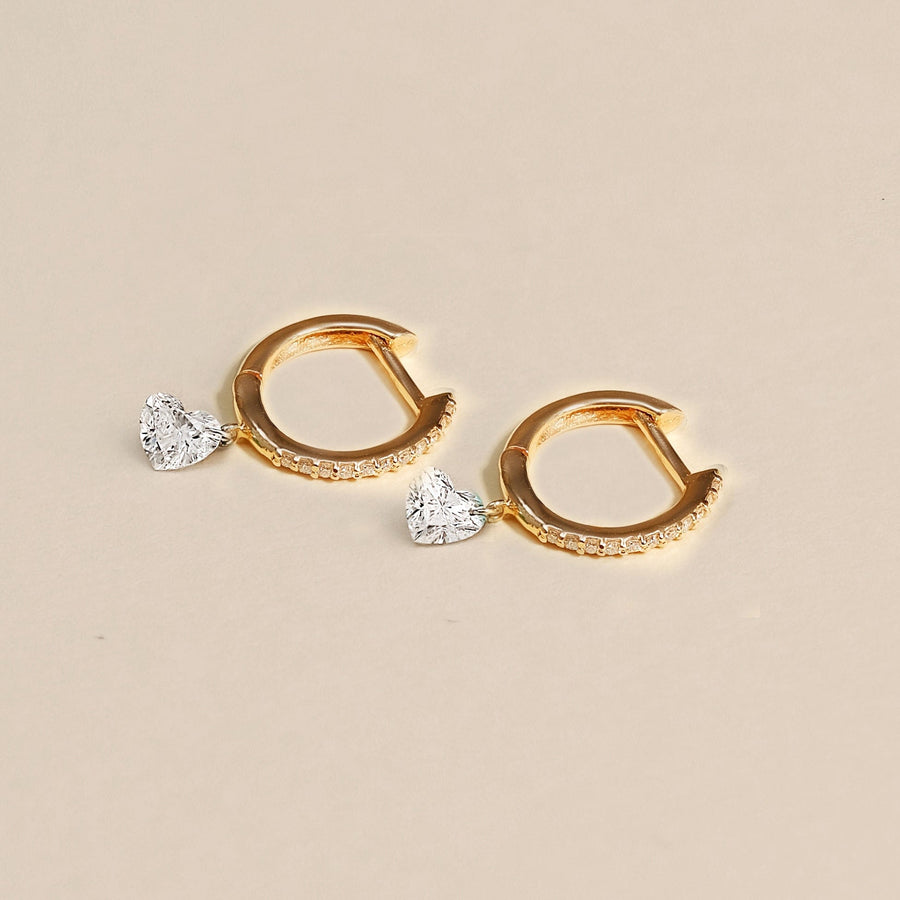Earrings 18K Gold Drilled Heart Diamond Huggie Hoops Earrings