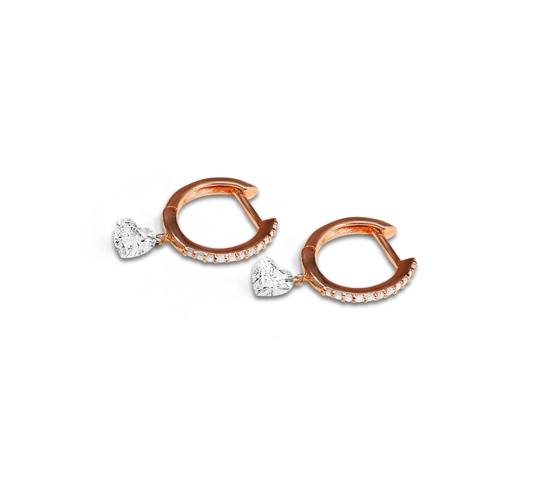 Earrings 18K Gold Drilled Heart Diamond Huggie Hoops Earrings