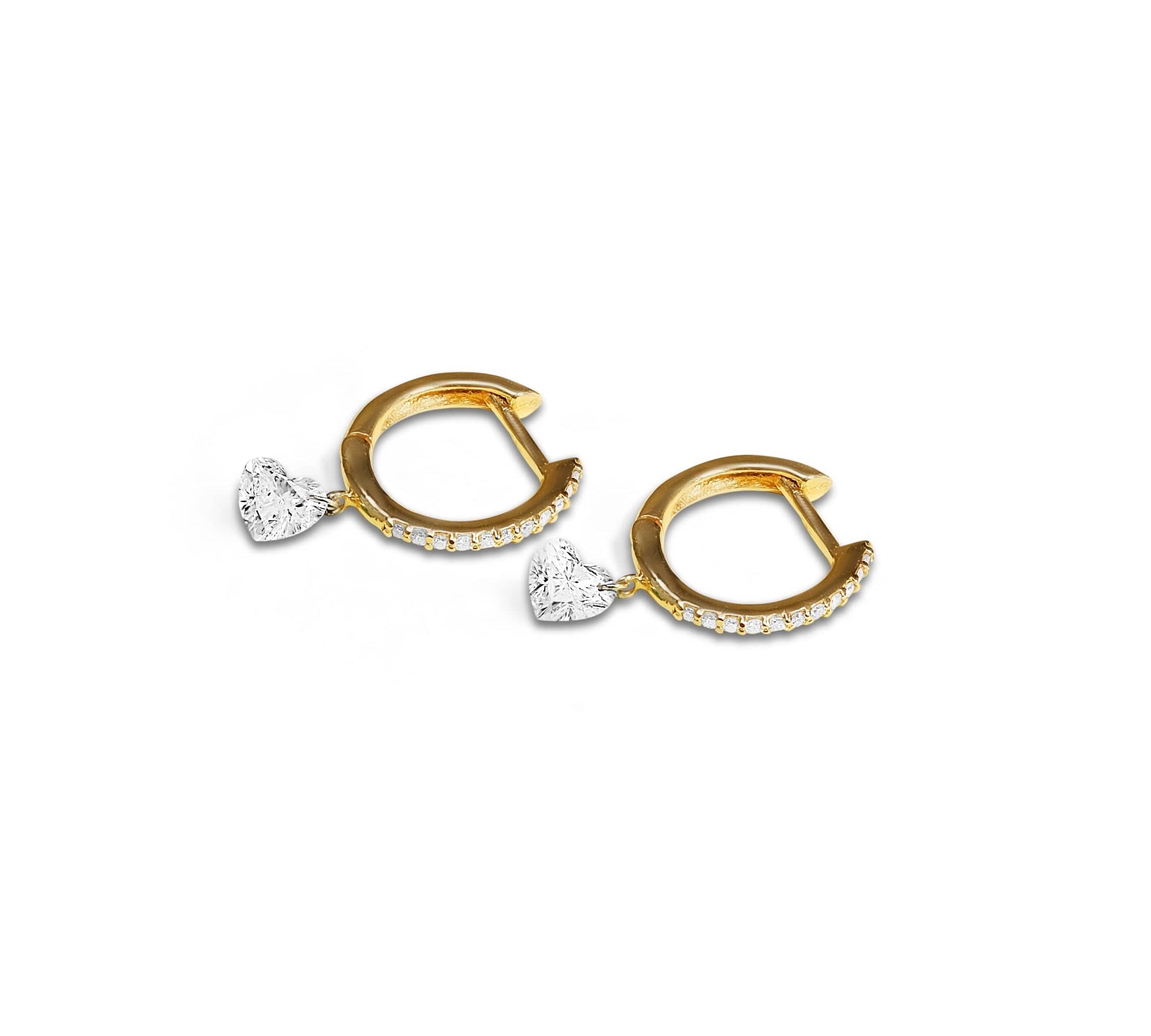 Earrings 18K Gold Drilled Heart Diamond Huggie Hoops Earrings
