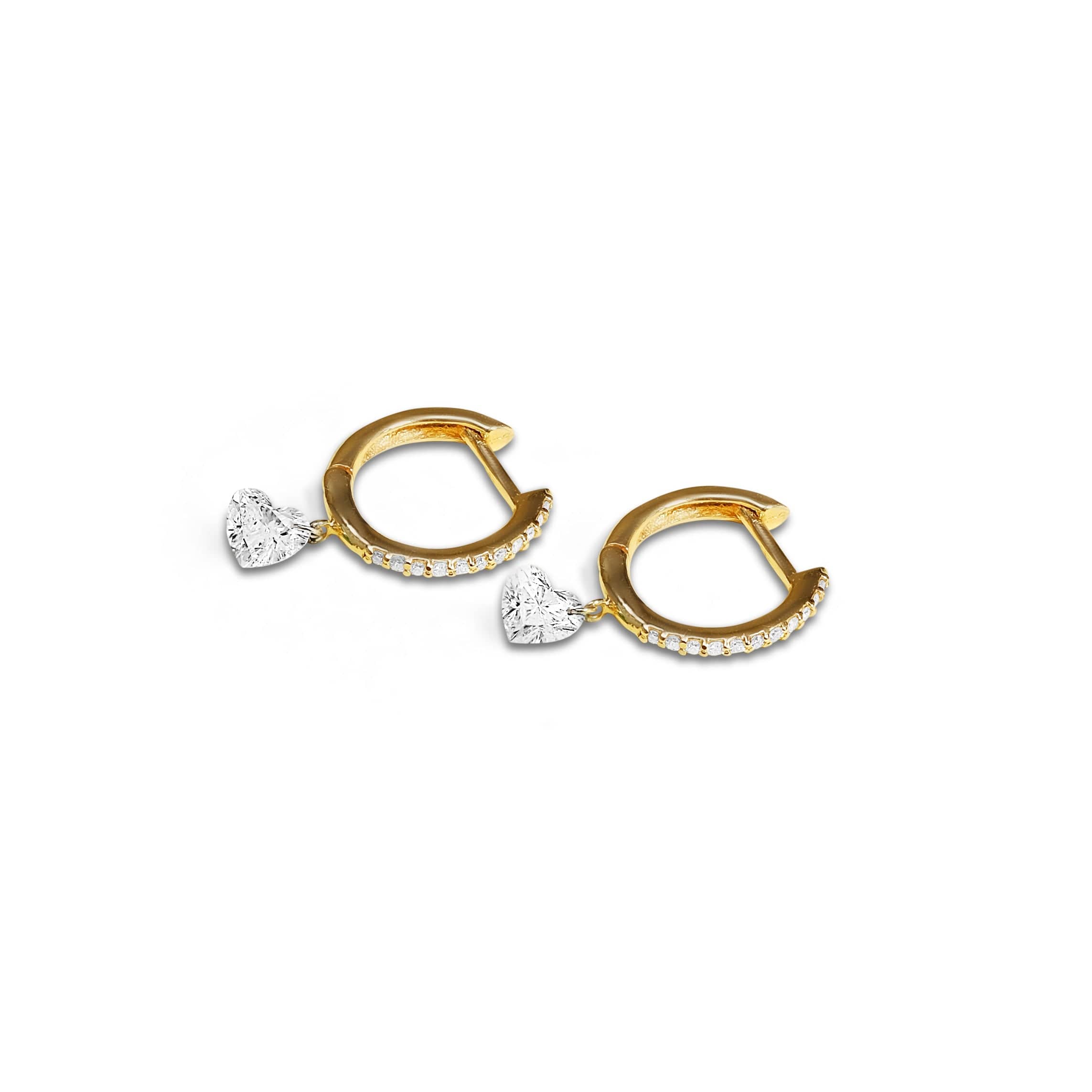 Earrings 18K Gold Drilled Heart Diamond Huggie Hoops Earrings