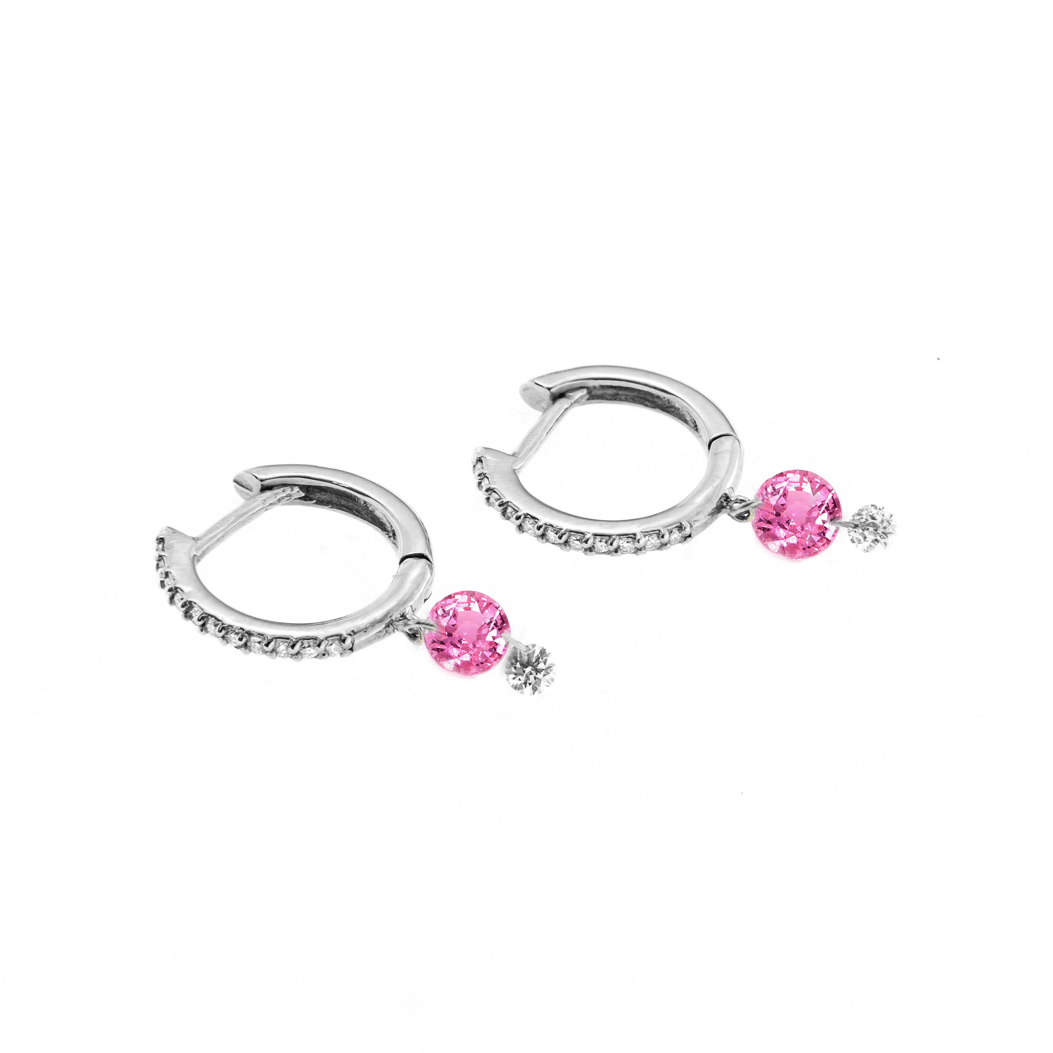 Earrings 18K Gold Drilled Pink Sapphire Huggie Hoops Earrings