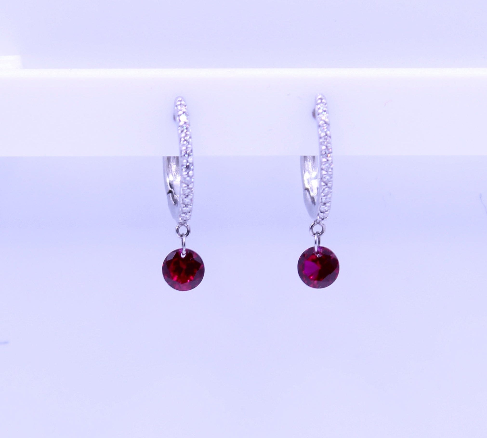 Earrings 18K Gold Drilled Ruby Huggie Hoops Earrings