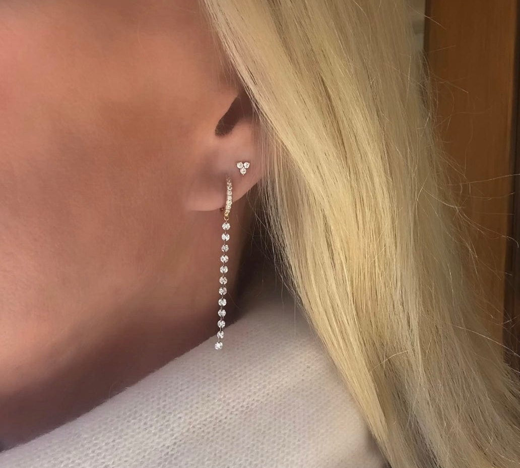 Earrings 18K Gold Invisible Set Laser Drilled Drop Diamond Huggie Hoops Earrings