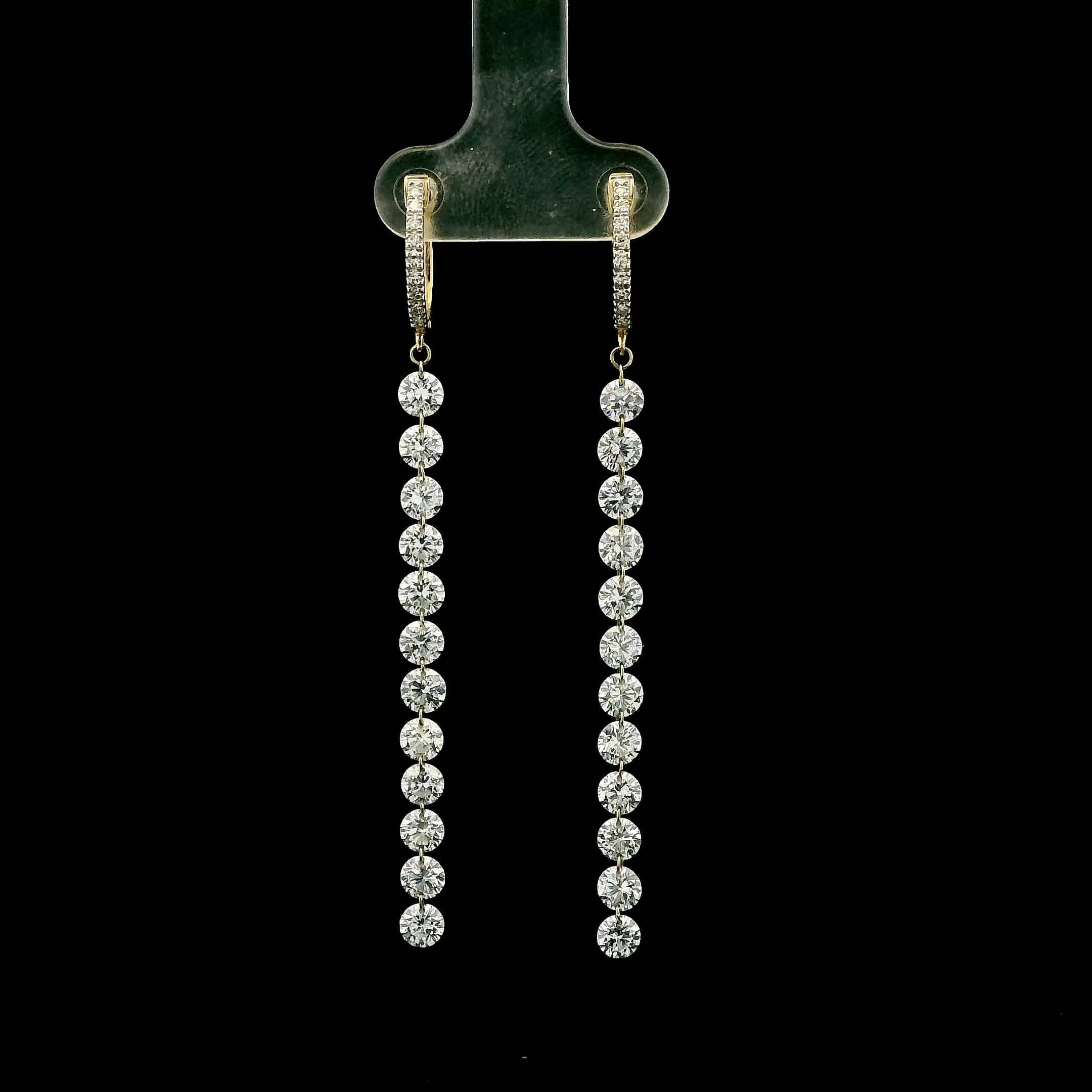 Earrings 18K Gold Invisible Set Laser Drilled Drop Diamond Huggie Hoops Earrings, Lab Grown