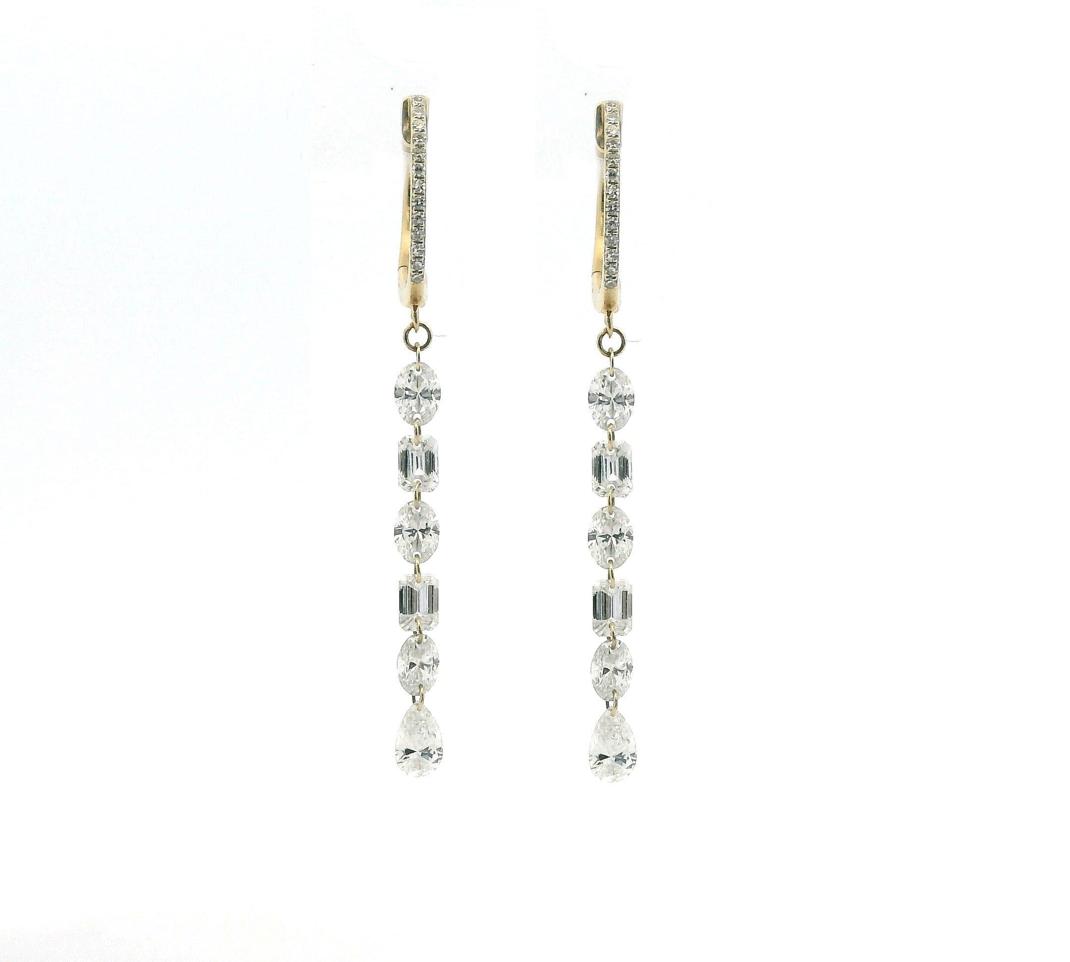 Earrings 18K Gold Invisible Set Laser Drilled Multi-Shape Diamond Earrings, Lab Grown