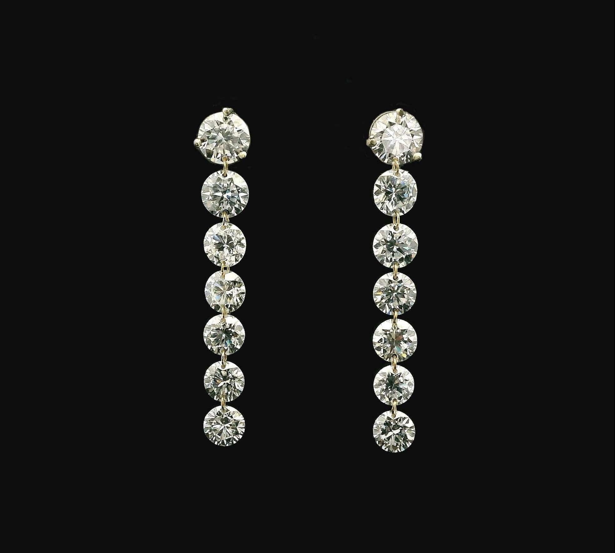 Earrings 18K Gold Invisible Set Laser Drilled Round Diamond Stud Dandle Earrings, Lab Grown