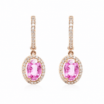 Earrings 18K Gold Pink Sapphire Halo Pave Diamond Dangle Huggie Hoop Earrings