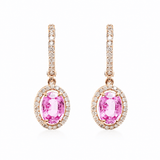 Earrings 18K Gold Pink Sapphire Halo Pave Diamond Dangle Huggie Hoop Earrings