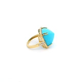 Earrings 18K Gold Sugarloaf Cut Turquoise and Pave Diamond Ring